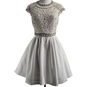 Sherri Hill Dress Womens 4 White Fit & Flare Short Beaded Floral Party